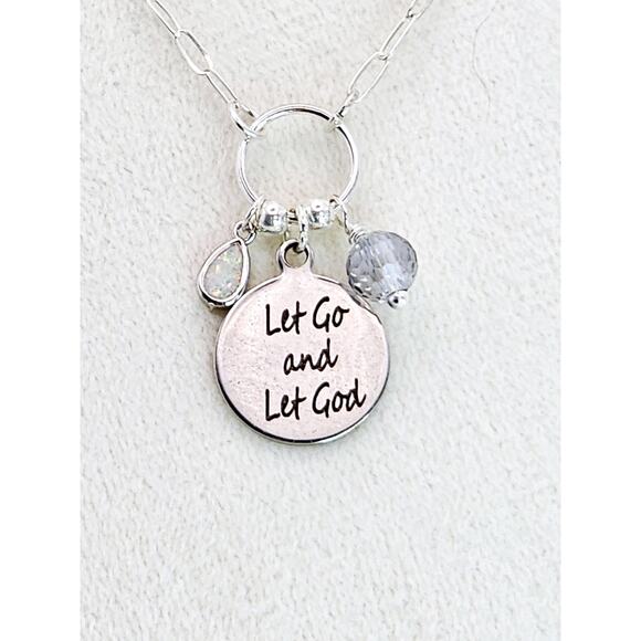 Handmade Sterling Silver Let Go Let God Necklace Pendant Opal Paperclip Dainty - Picture 3 of 5